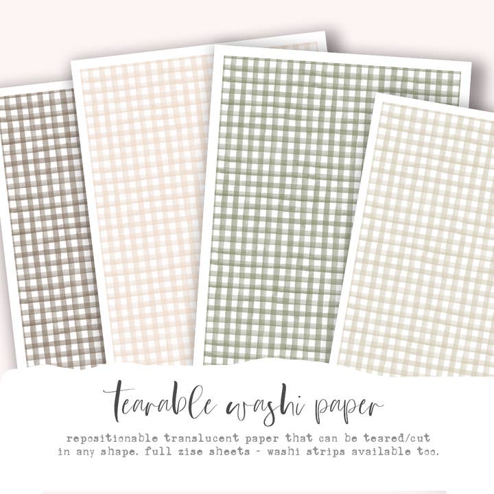 Washi-papir - NEUTRAL Gingham-kollektion | rivbar washi-ark (vælg dit design) for engroshandel hos Hello Petite Paper
