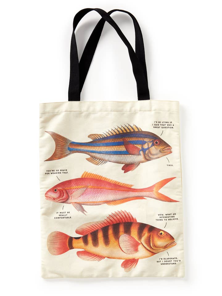 Brass Monkey Judgy Fish Canvas Tote for wholesale by Chronicle Books