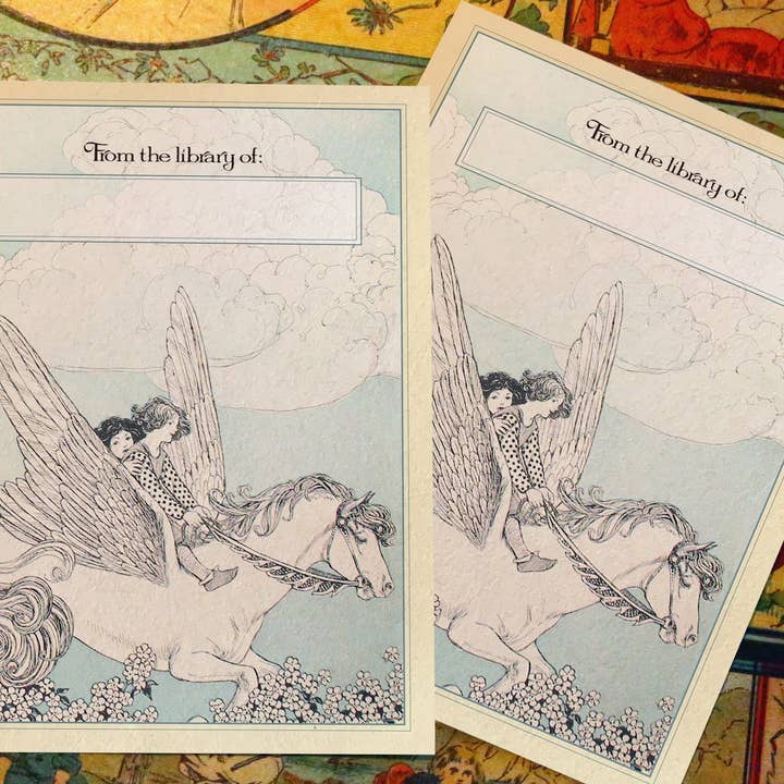 En tur på Pegasus, Gummierede Papir Ex-Libris Bogplader for engroshandel hos Ebon et Noir LLC