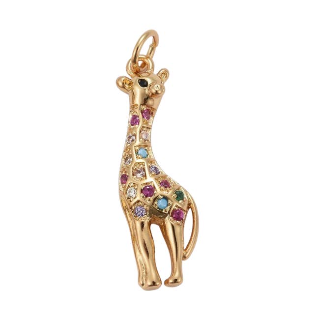 Gold Safari Giraffe with Colorful Cubic Zirconia Charm for wholesale by The Charm Bar Company