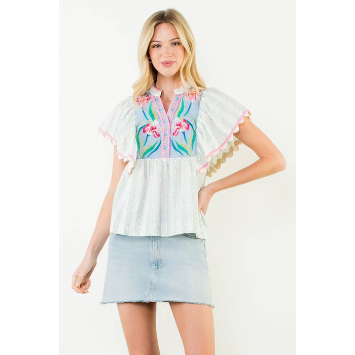 Flutter Sleeve Embroidered Top for wholesale by THML