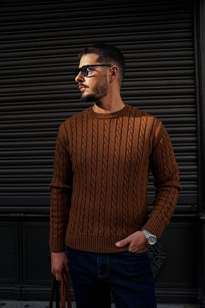 DONATO - Wholesale Knit Sweater - Men's - Brown Jumper
