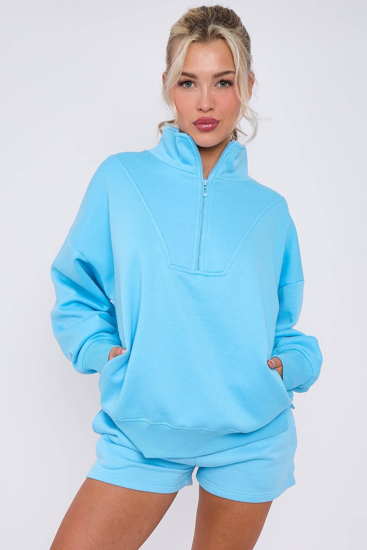 AX Labels - Wholesale Lounge Set - Women's - 1/2 Zip Top & Shorts Fleece Co-ord14