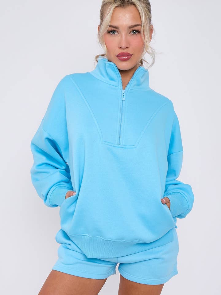 AX Labels - Wholesale Lounge Set - Women's - 1/2 Zip Top & Shorts Fleece Co-ord14