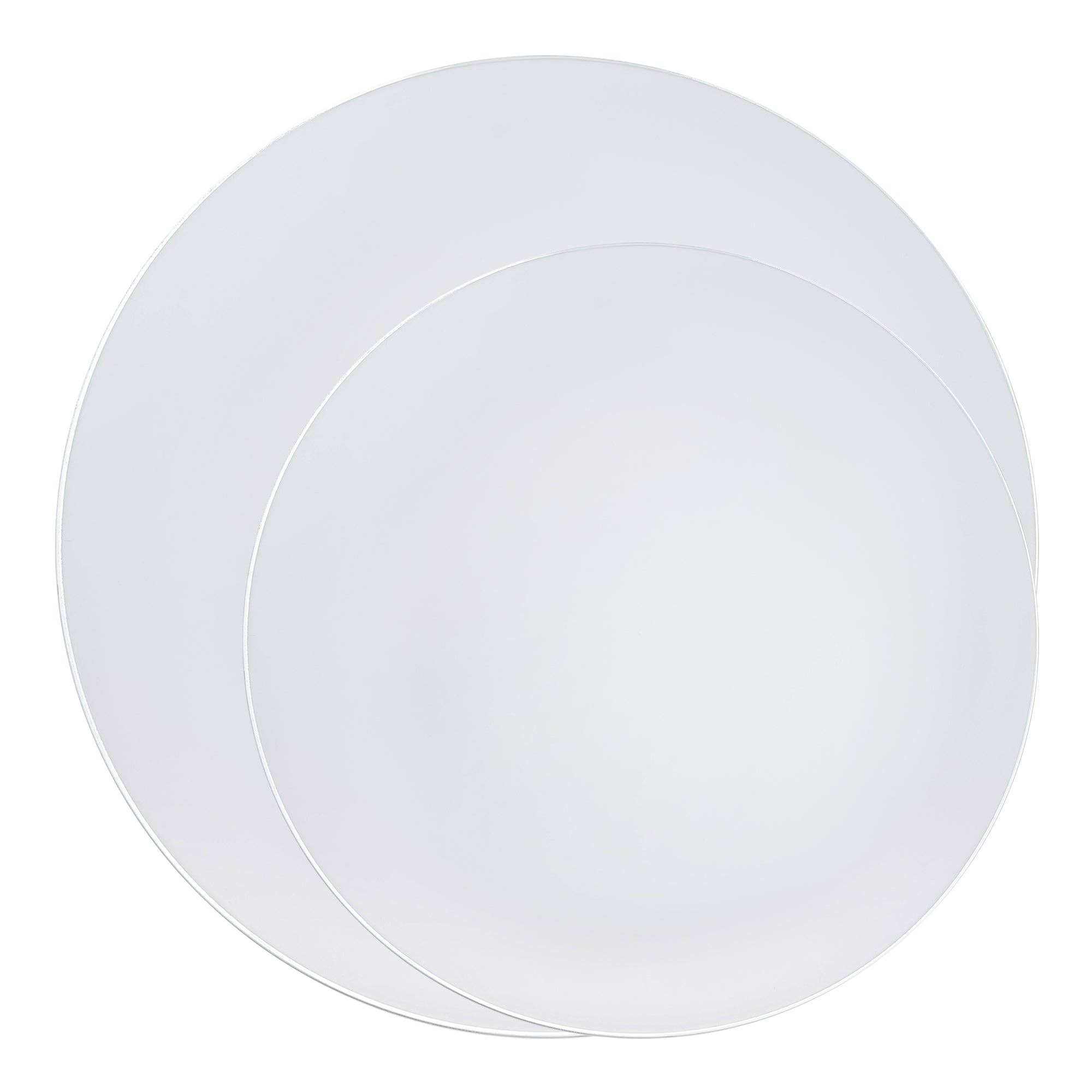 Smarty had a Party - Wholesale Dinnerware Set - White w/ Silver Organic Plastic Dinnerware Set - 120 Guests1