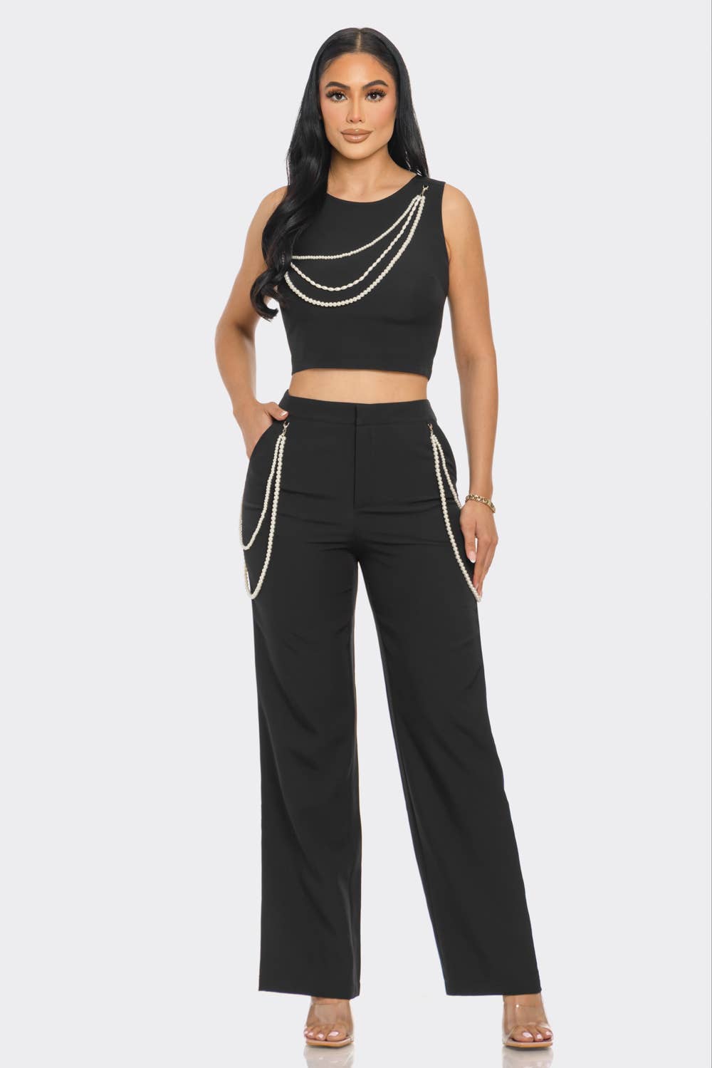 CAPSULLE - Wholesale Top & Pant Set (NOT Loungewear) - Women's - Pearly Chain Sleeveless Set7