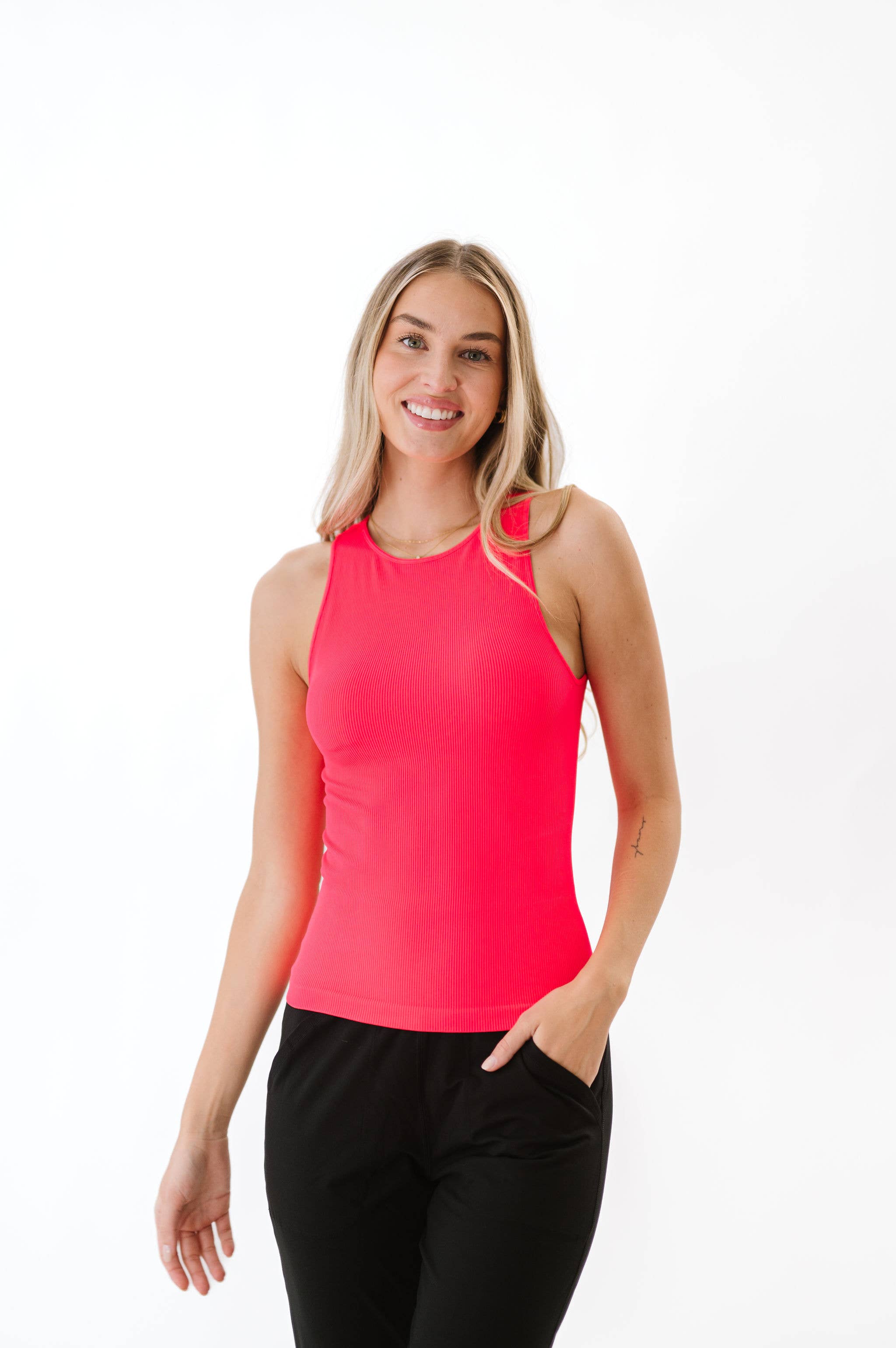 Comfort Cove Clothing - Wholesale Tank Top - Women's - Long Ribbed High Neck - Neon Coral2