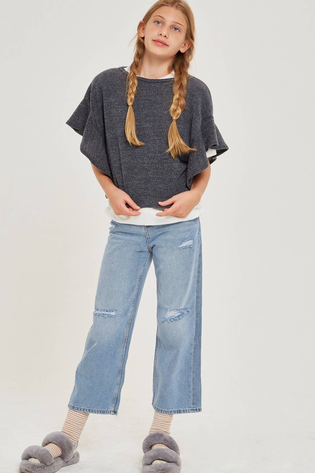 Good Girl - Vendita all'ingrosso Maglione tricot - Bambini - Maglione con volant pullover cropped in maglia grossa10