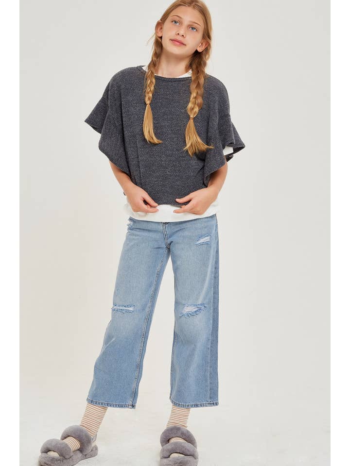 Good Girl - Vendita all'ingrosso Maglione tricot - Bambini - Maglione con volant pullover cropped in maglia grossa10