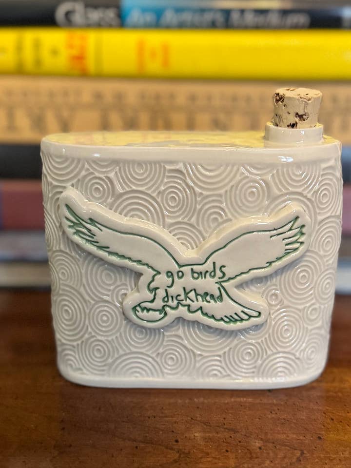 Go Birds Dickhead flask for wholesale by Wrong World Ceramics
