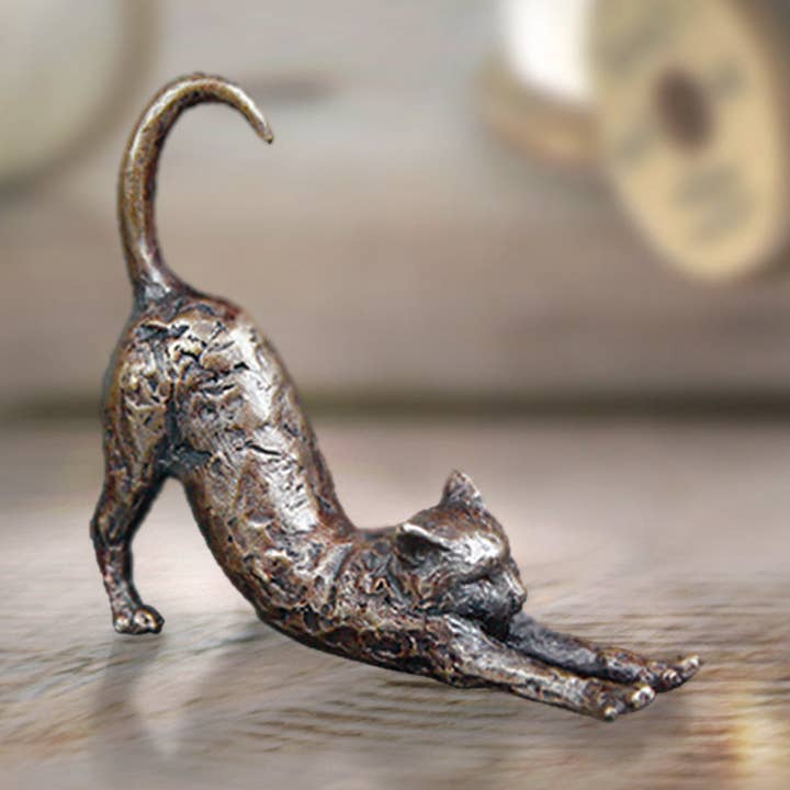 Butler & Peach Miniature Bronze Cat Stretching (2020) for wholesale by Richard Cooper Bronze