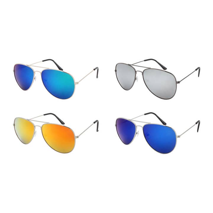 Shark Eyes, Inc - Wholesale Sunglasses - Unisex - Polarized Aviator Sunglasses Color Mirror Lens Assorted Look