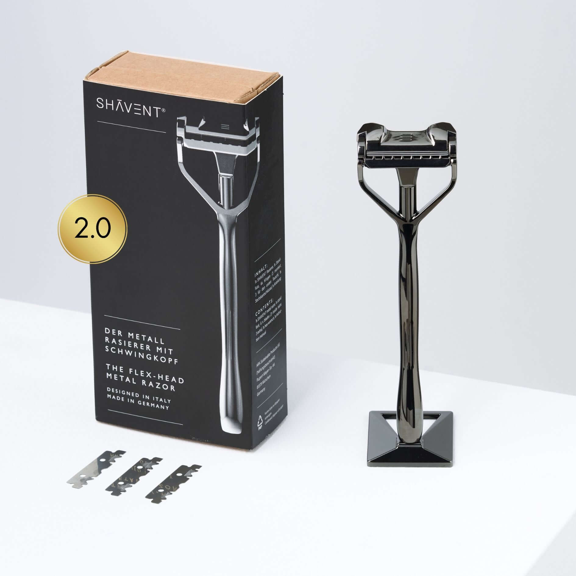 SHAVENT – Großhandel Rasierer – Herren – NEU: SHAVENT Original 2.0 - Magnetic Force - eleganter Schwingkopf-Rasierer aus Metall1