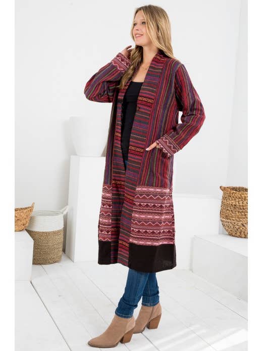 Lang kimono med stammeprint i bomuld (TH-1567) for engroshandel hos Kathmandu Imports