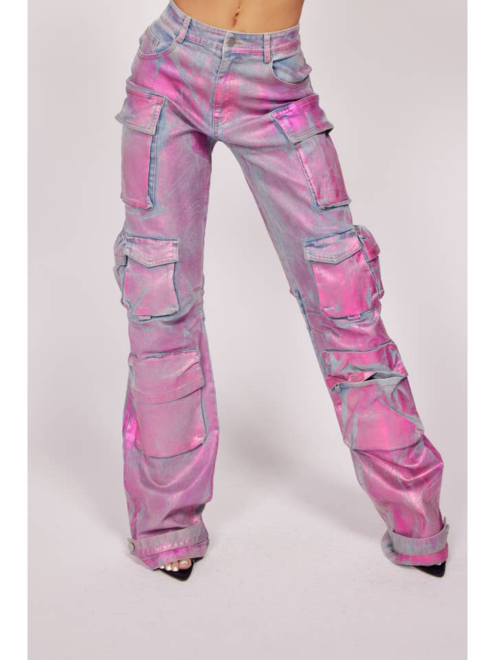 WFFS - Wholesale Jeans - Women's - Metallic Chic Cargo Pants10
