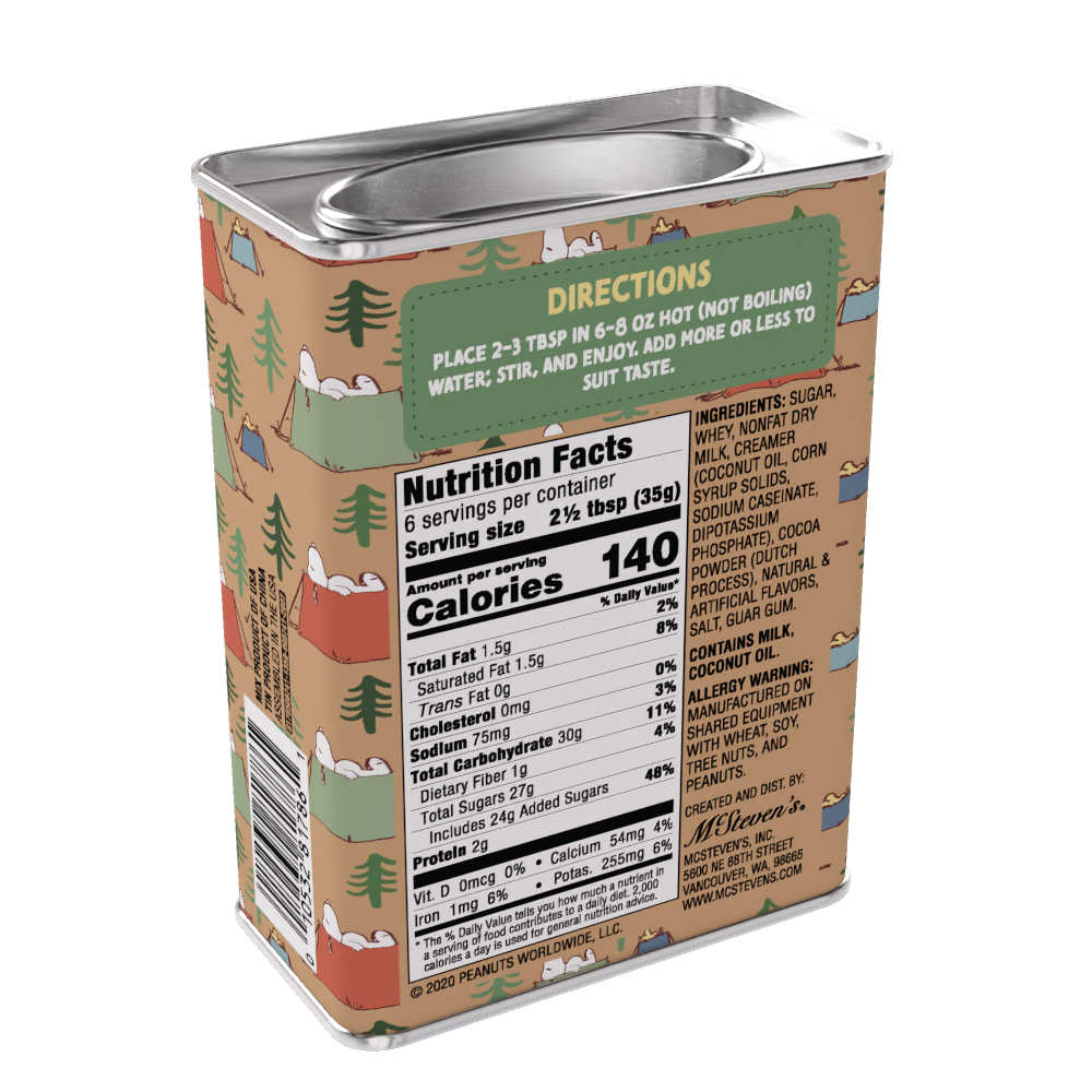 McSteven's - Wholesale Hot Cocoa Mix/Kit - Peanuts® Snoopy Camp Life S'mores Cocoa (8oz Tins)7