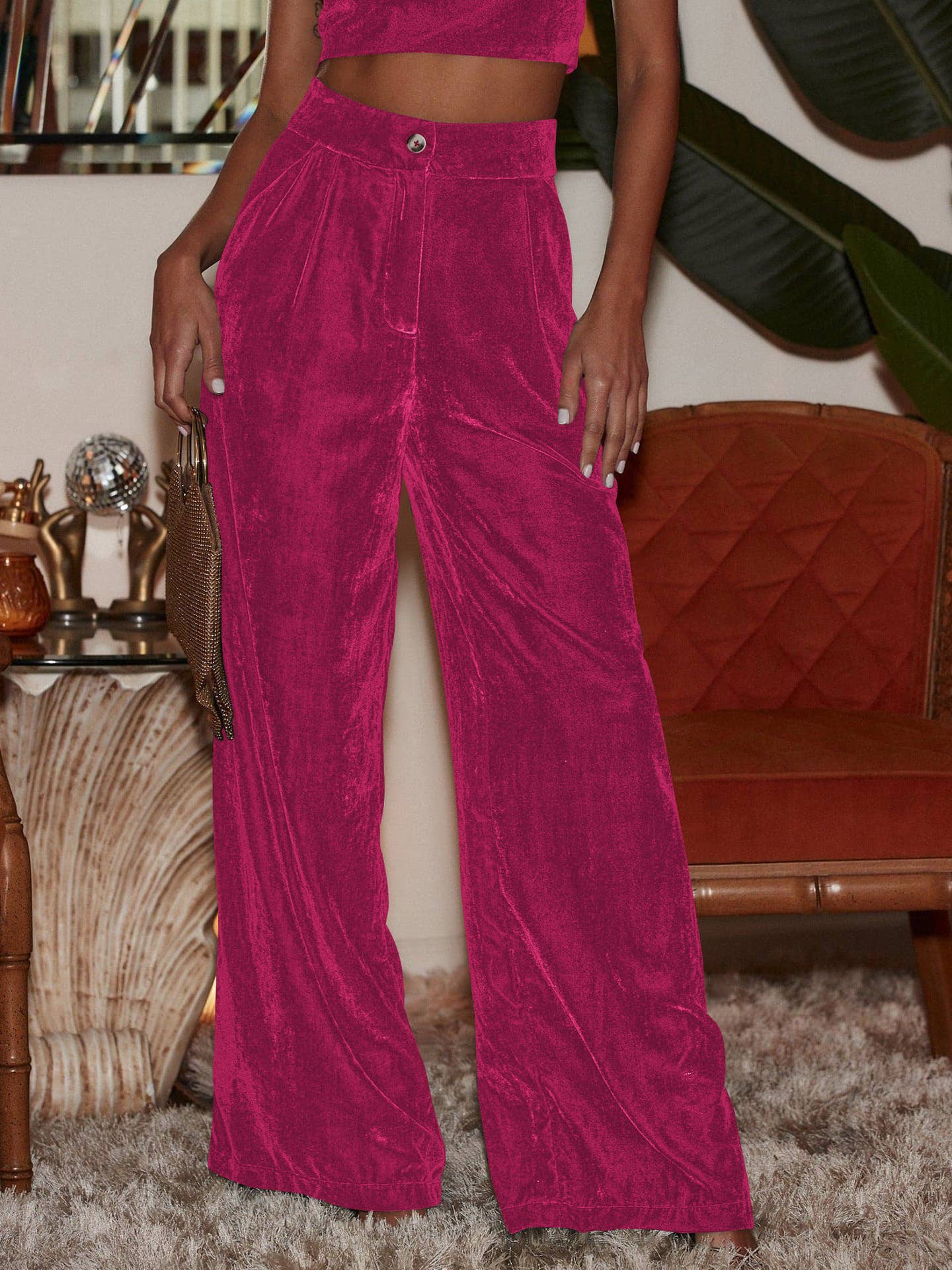 Sweetkama - Wholesale Pants - Women's - Solid Color Casual Style Wide Leg Velvet Pants GKBE00110