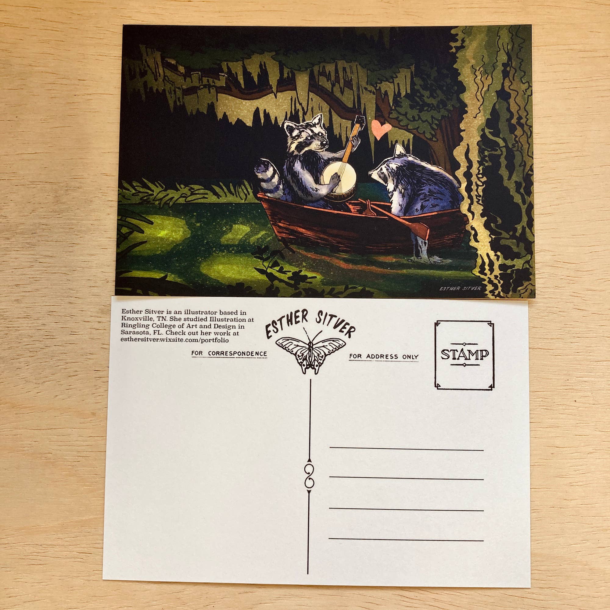 Esther Sketch - Wholesale Postcard - Raccoons On the Bayou Postcard7