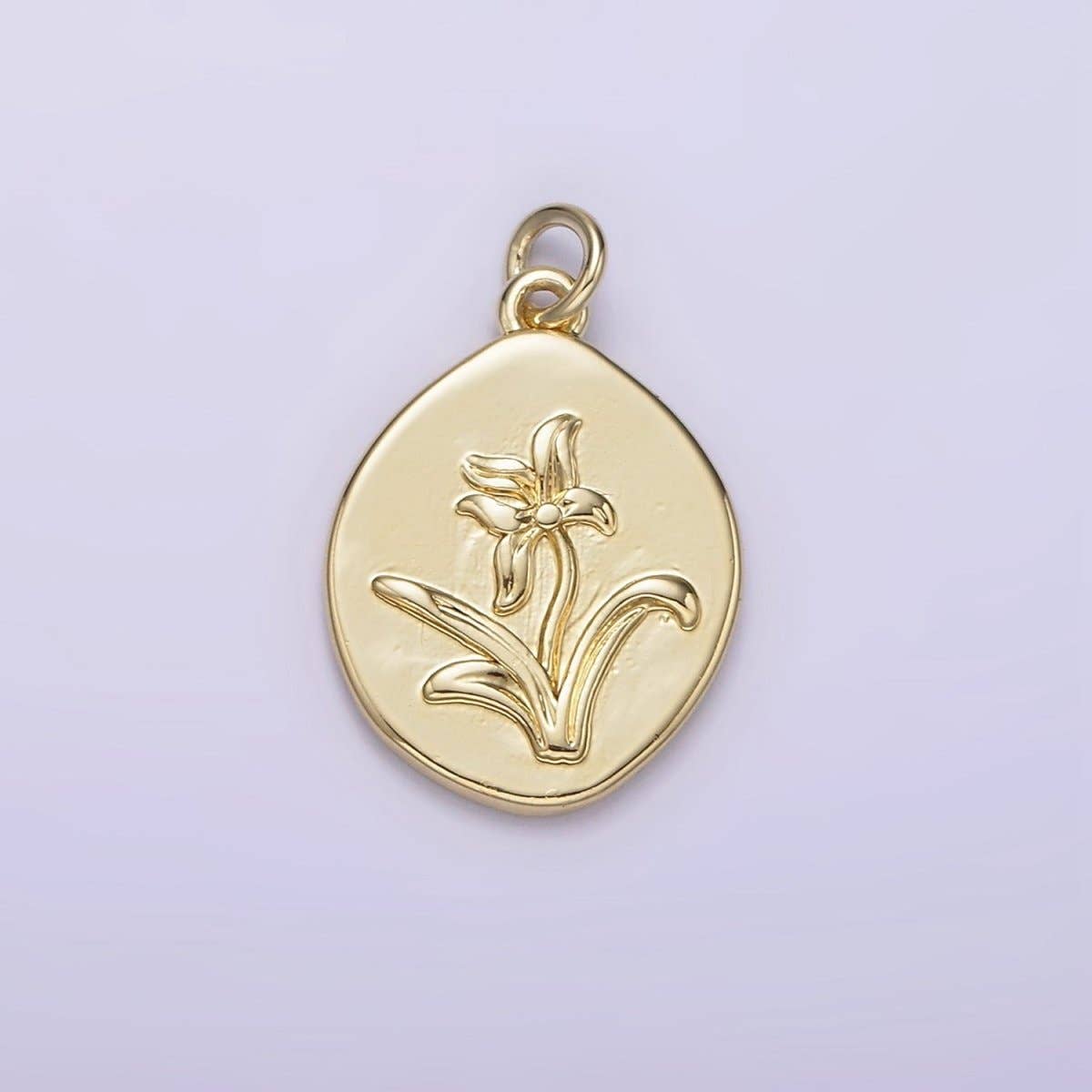 Aim Eternal - Wholesale Individual Charm/Pendant - 14K Gold Filled Lily May Birth Flower Hammered Stamped Personalized Double Sided Charm | AG2451