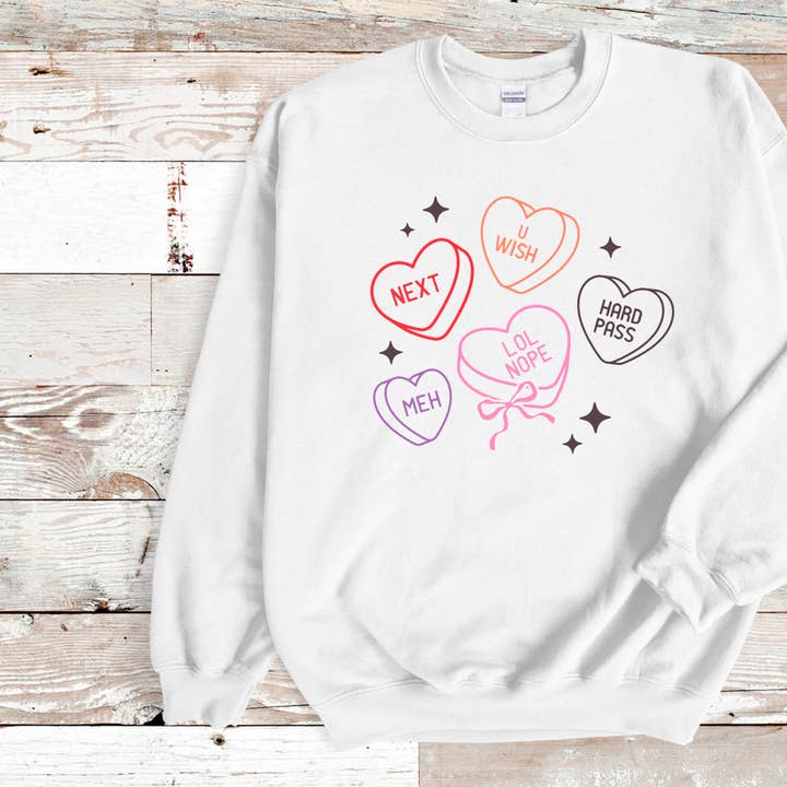 Anti Valentine's Day Graphic Sweatshirt, Valentine Hearts for wholesale by M.B. Paper Design
