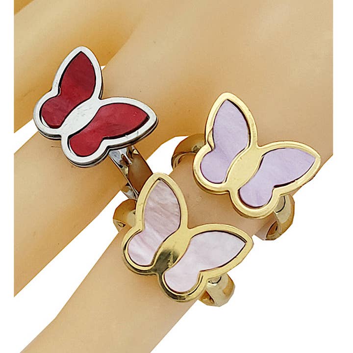 Stainless Steel Resin Butterfly Ring for wholesale by Atlas Fashion