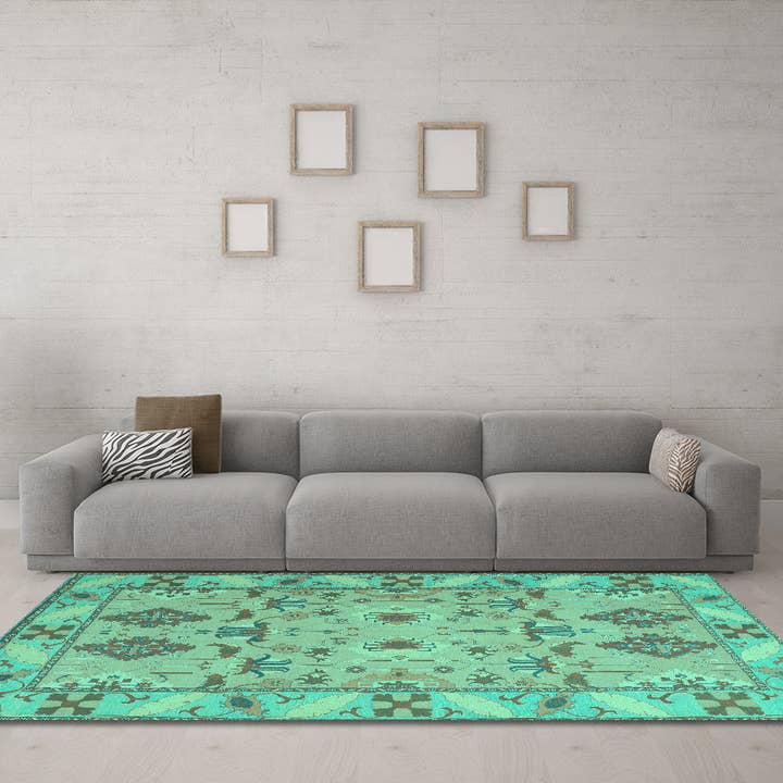 Machine Washable Persian Turquoise Traditional Area Rugs for wholesale by Ahgly