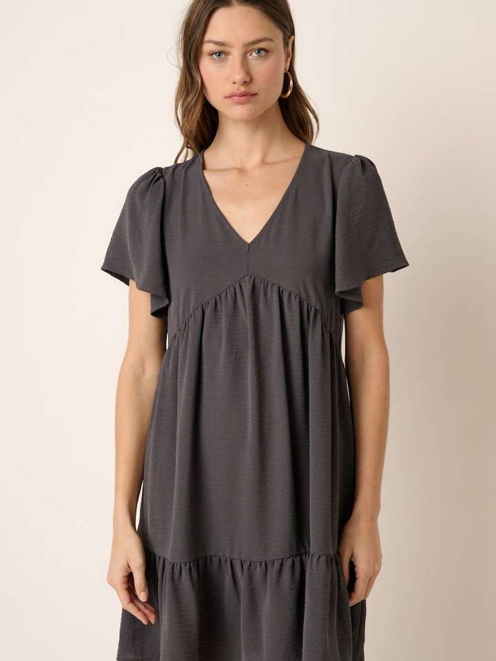 H43063-AIRFLOW V NECK BABYDOLL MINI DRESS for wholesale by mittoshop