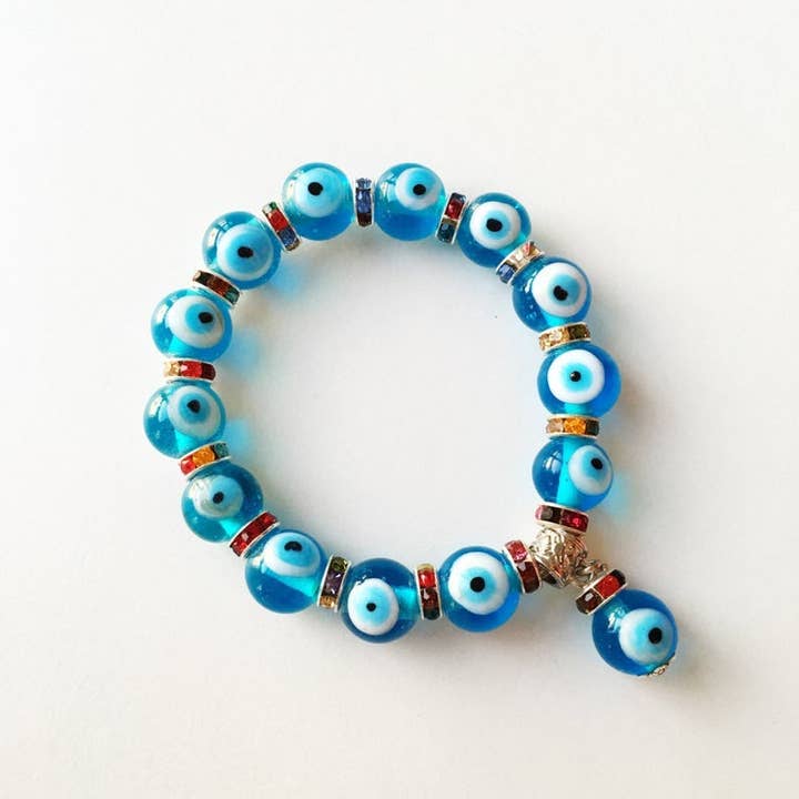 Evileyefavor - Wholesale Beaded Bracelet - Evil Eye Stretch Bracelet, Glass Turquoise Evil Eye Beaded Bracelet