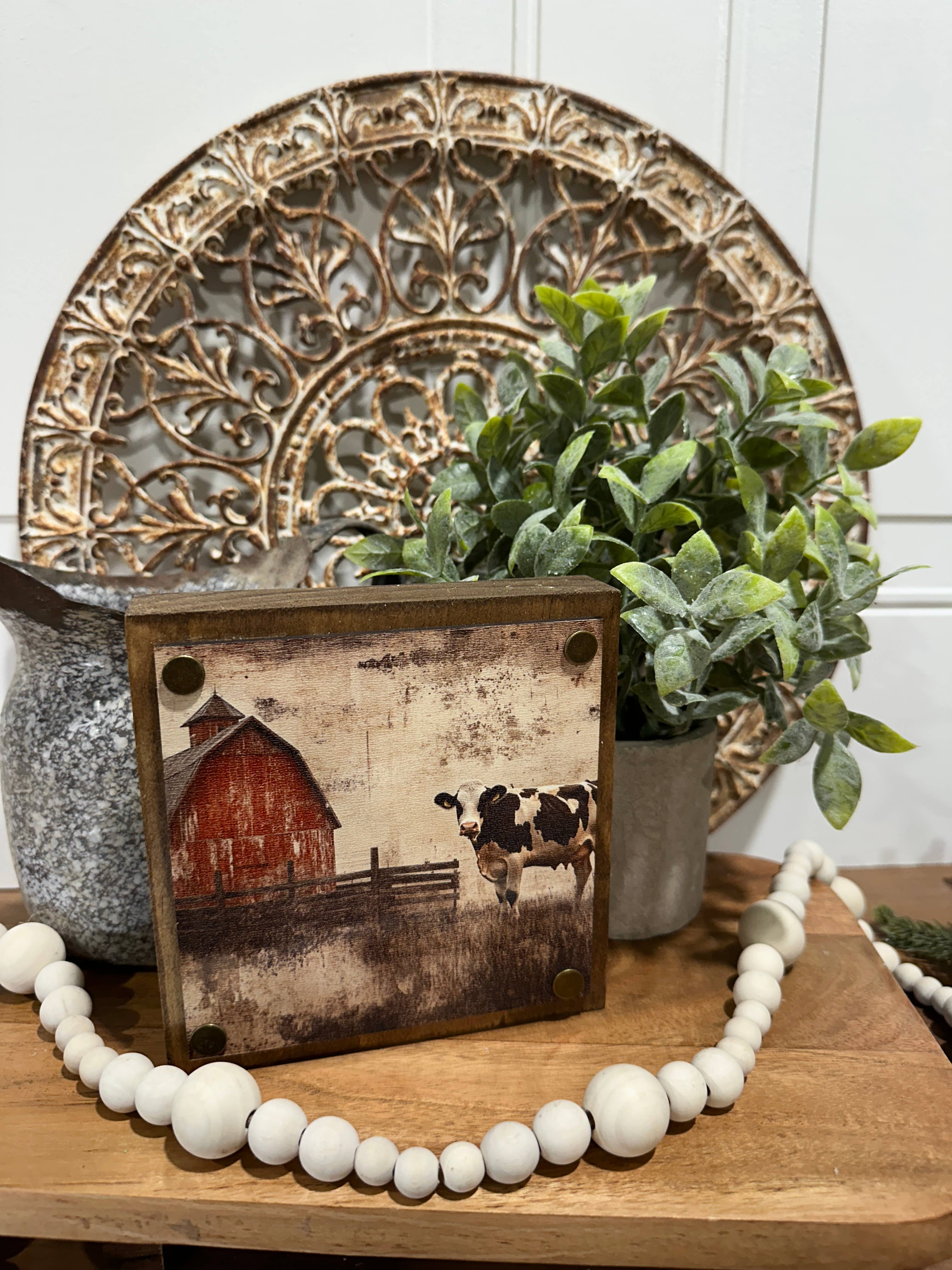 The Broken Board - Wholesale Decorative Tabletop Object - Farm scene tiered tray decor, shelf sitter0