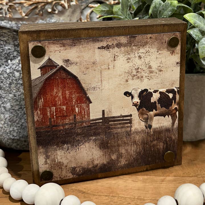 The Broken Board - Wholesale Decorative Tabletop Object - Farm scene tiered tray decor, shelf sitter0