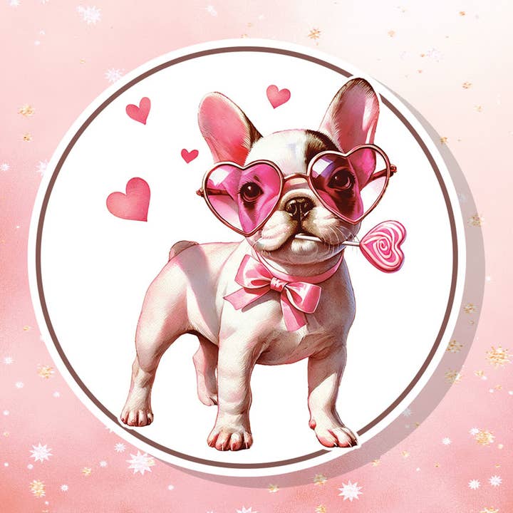 Adesivo de Vinil de Bulldog Francês com Óculos de Coração Cachorrinho Fofo por atacado de London Luxury Candles