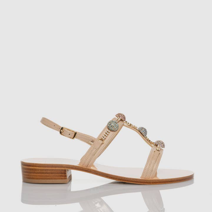 Atmosphere Pink sandal with microcrystals multicolored rhinestone sphere for wholesale by Paola Fiorenza Capri