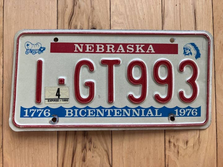 1976 Nebraska Bicentennial License Plate W/ 1980 Tab for wholesale by RusticPlates
