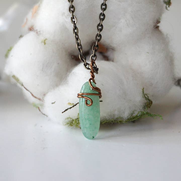 Green Aventurine Necklace, Organic Crystal Holiday Gifts for wholesale by Raw Stone Elegance