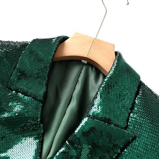 grün SET060 Dunkelgrüner Blazer und Rockanzug mit Federn und Pailletten für den Großhandel auf Faire