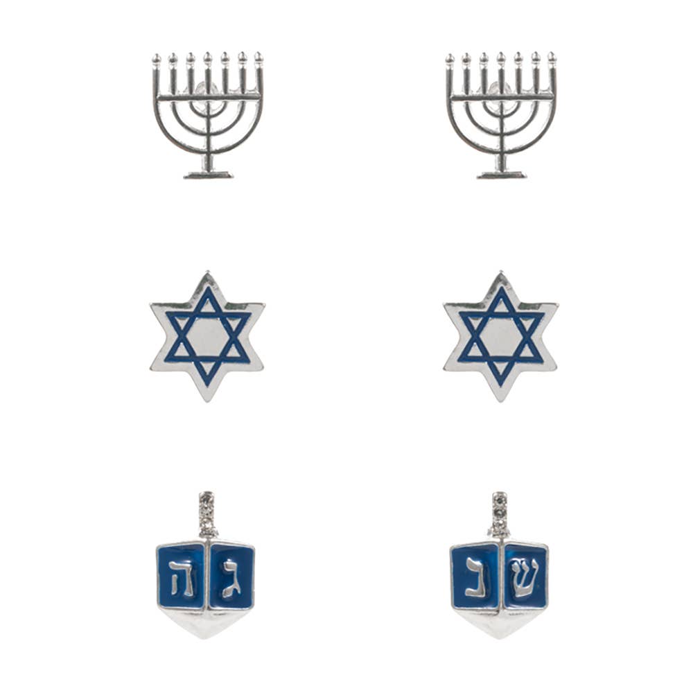 Sensibling Corp. – Großhandel Schmucksets – 3 Paare - Chanukka-Ornament-Ohrstecker-Set1