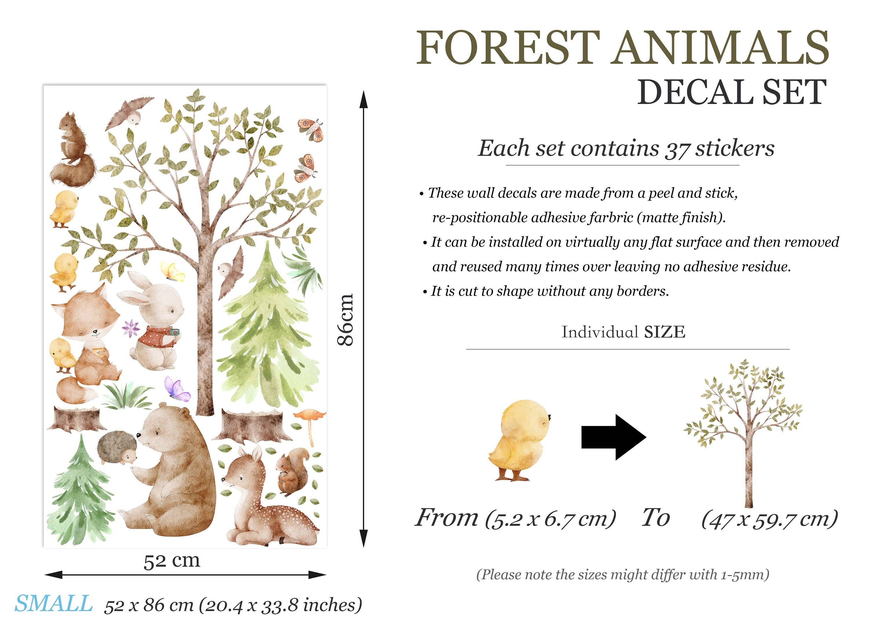 WallKoala - Vente Autocollant mural - Stickers muraux amis de la forêt : lapin, écureuil, renard, cerf et ours0