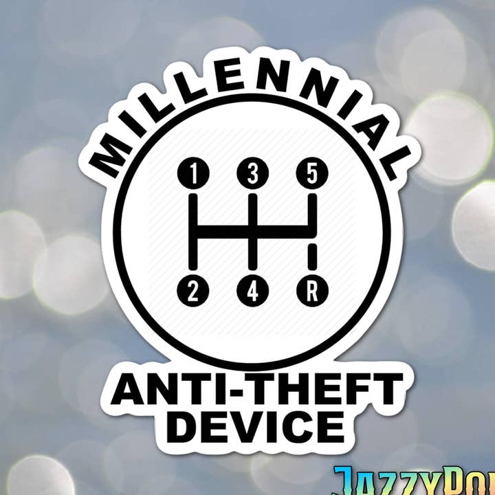 3.5" Millennial Anti-theft device manual laminated sticker for wholesale by Jazzy Pop Stickers