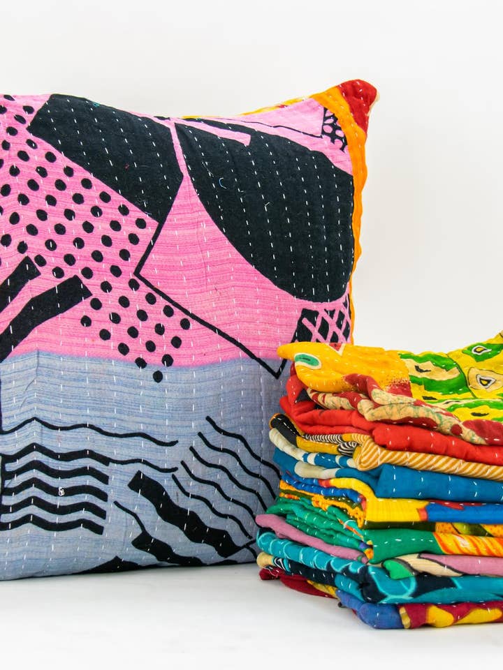 One of a Kind Vintage Kantha Pillow Cover 18"x18" for wholesale by Vintage Addiction