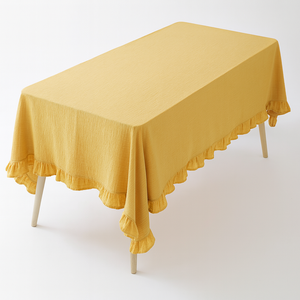 Fennco Styles - Wholesale Tablecloth - Yellow French Embroidered Ruffled Cotton Tablecloth0