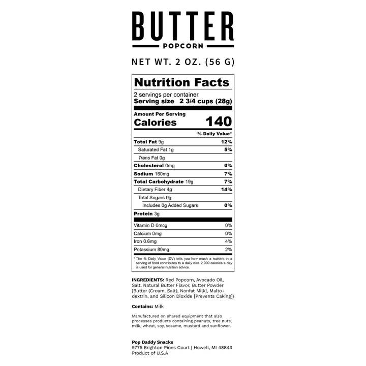 Pop Daddy Snacks - Wholesale Popcorn - Pop Daddy – Natural Butter Flavored Popcorn 2.0oz