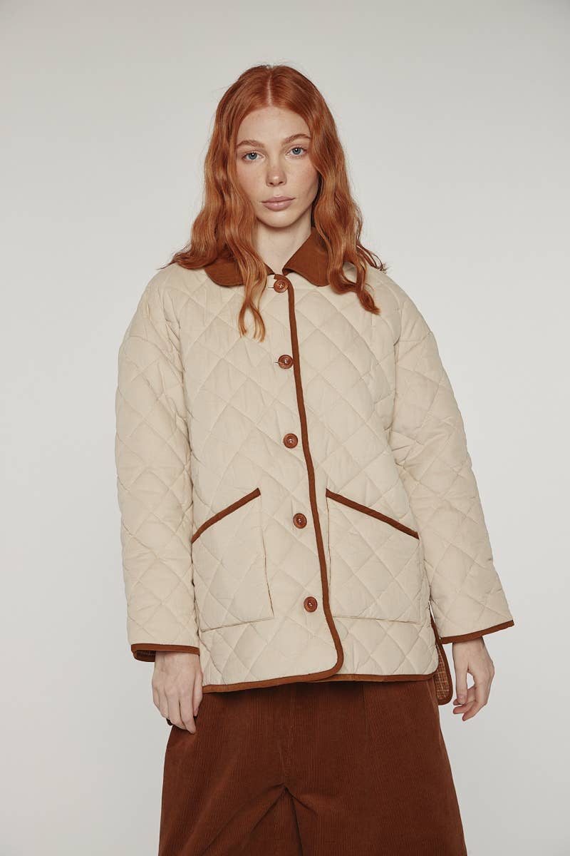 Sand Mocha Reversible quilted cotton jacket for wholesale on Faire