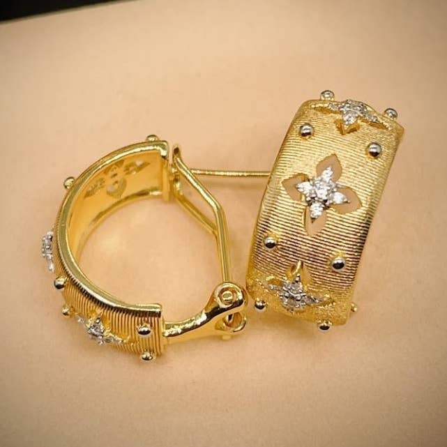 Zirconite Italian Design Satin Finish Hoop Earrings for wholesale by Diamond Veneer Travel Jewelry