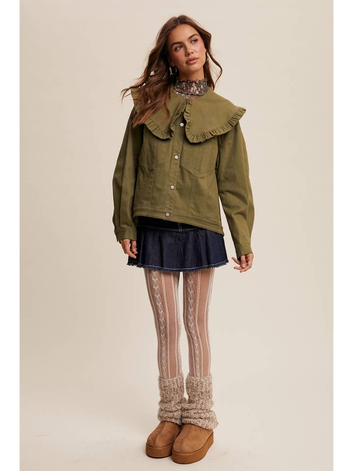 Listicle - Wholesale Denim Jacket - Women's - Ruffle Collar Denim Jacket LJ019917