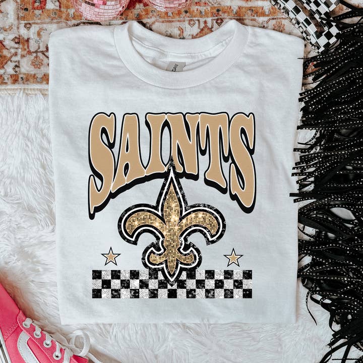 ZZ Threadz - Wholesale Screen Printed T-Shirt - Women's - Faux Glitter Saints Graphic Tee