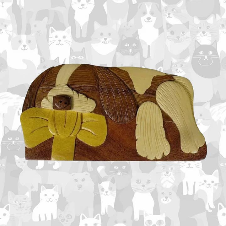 Hund med sløjfe - Carver Dan's, håndlavet gaveæske. for engroshandel hos Carver Dan's