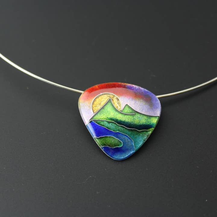 Sunset Over The Mountains Cloisonné Enamel Pendant for wholesale by Tonya Butcher Designs