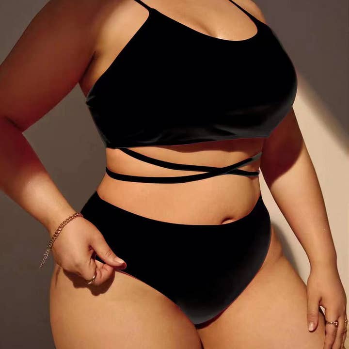 Black Sexy Plus Size Bikini 3/Set - High Waist Swimsuit_CWMW0213 for wholesale on Faire3