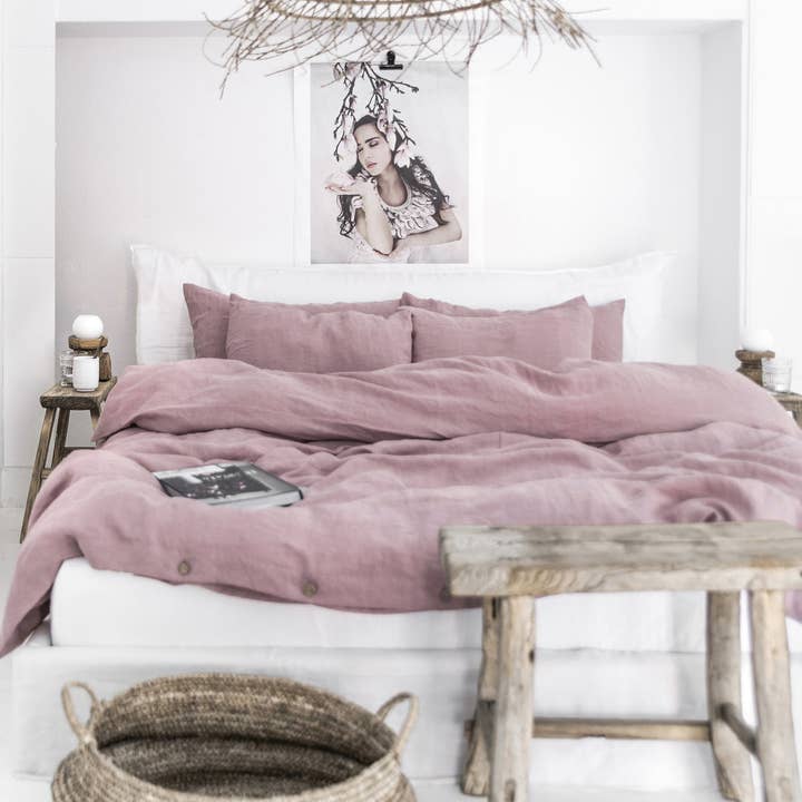 MagicLinen (We handle U.S. import procedures for you) - Wholesale Sheet Set - Linen sheet set in Woodrose (4 pcs) Bedding set0