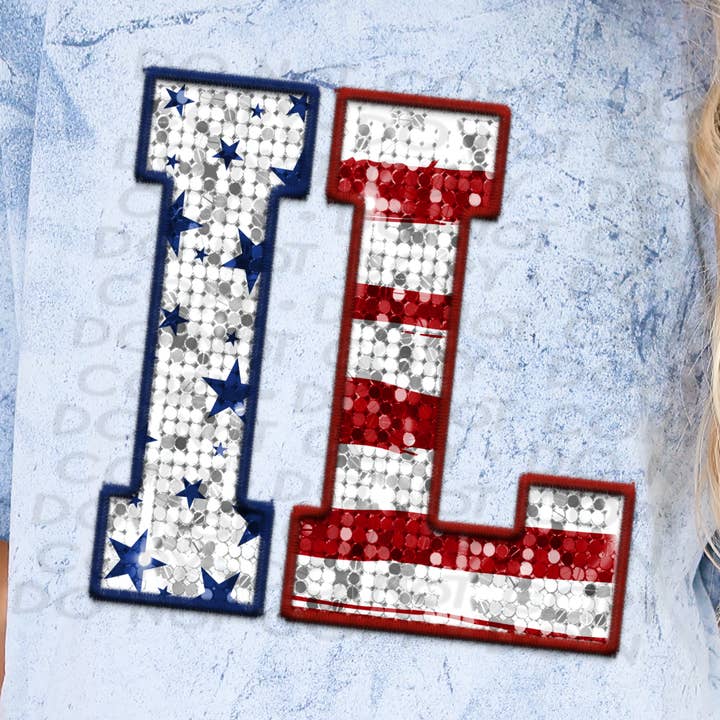 IL Patriotisk pailletteret DTF-overførsel i faux stat for engroshandel hos K and M Designs